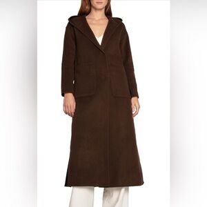 NWT Belle & Bloom Longline Brown Hooded Belted Wool Blend Coat - Sz M